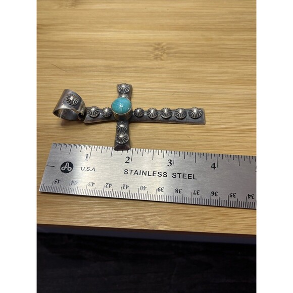Chimney Butte Native American Sterling Cross Pendant Turquoise - Picture 9 of 9